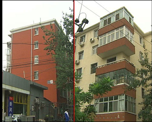 圖1:同建1988年,建筑風(fēng)格和樓層結(jié)構(gòu)也完全相同。兩樓之間僅僅隔著一道鐵柵欄和樹(shù)木,中關(guān)村927號(hào)樓的二手房?jī)r(jià)格(右)要比大泥灣2號(hào)樓(左)的價(jià)格每平米高出9000到1萬(wàn)元呢